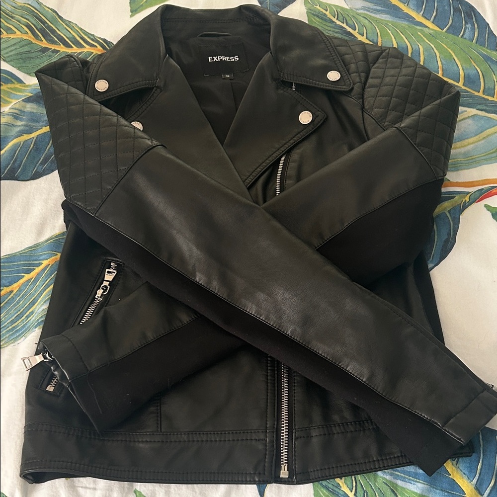 Express Faux Leather Quilted Moto Jacket - Picture 6 of 9